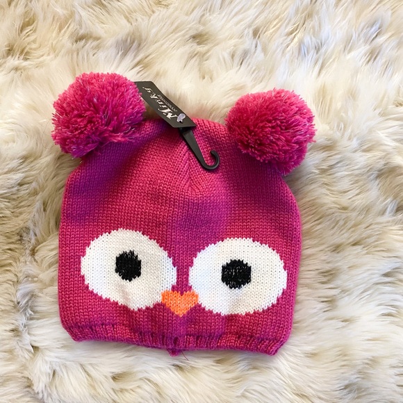 Minky Other - Pink Pom Pom Owl Toddler Beanie